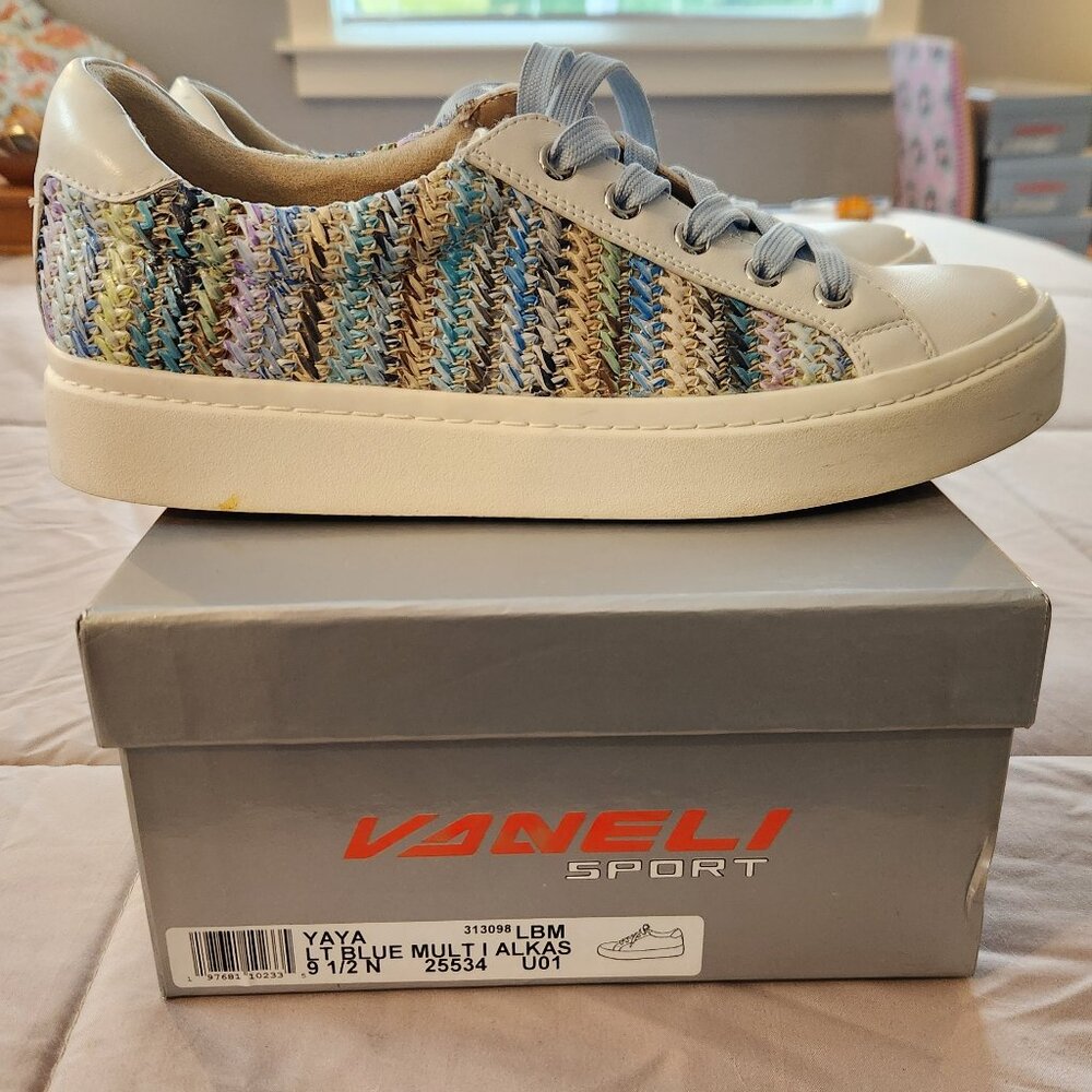 Vaneli Light Blue Multi Woven-Panel Low Top Sneakers